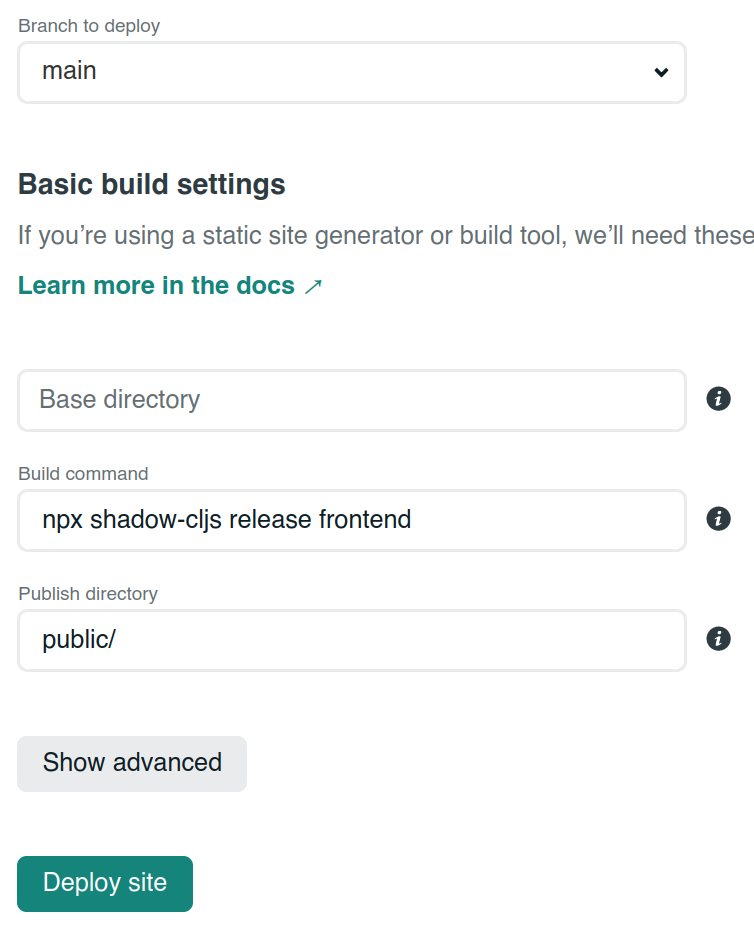 Screenshot of build settings in Netlify